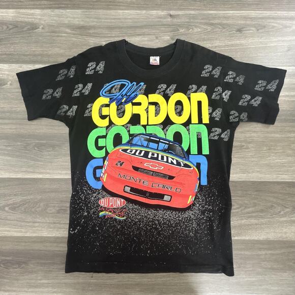 Vintage NASCAR Shirt Mens Large Jeff Gordon AOP Racing DuPont Rainbow 90s USA - Picture 1 of 4